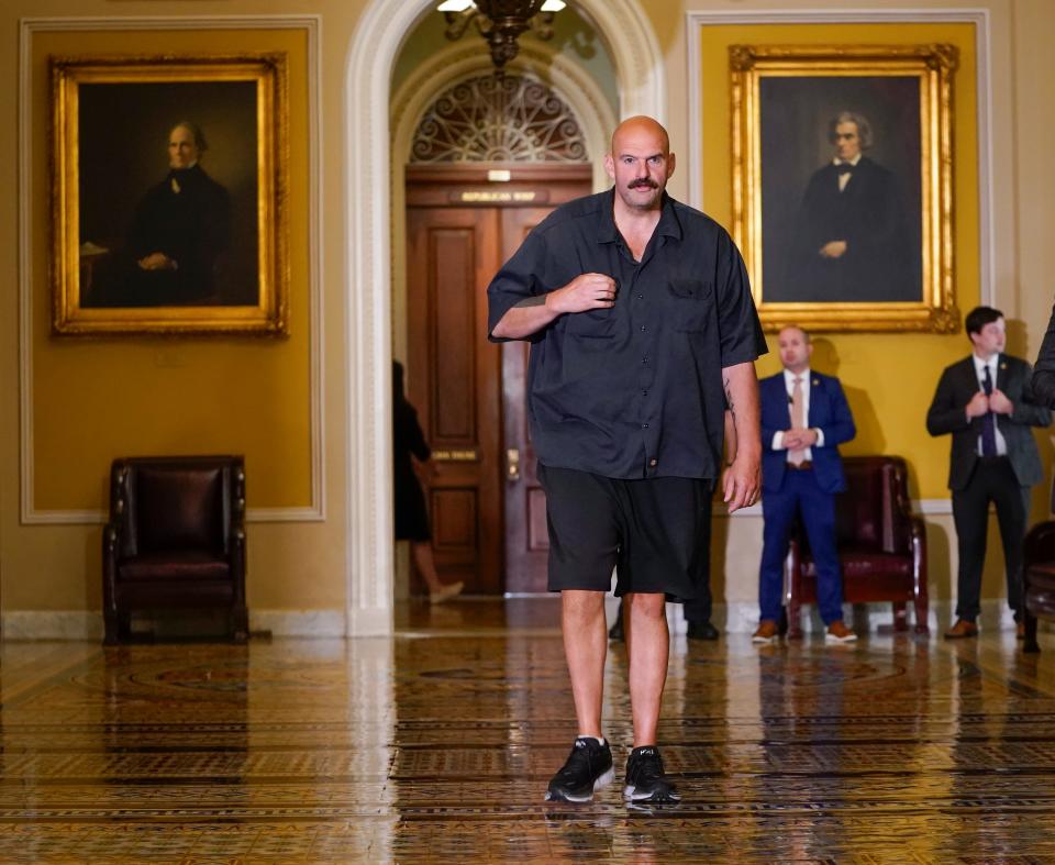 Sen. John Fetterman (D-PA) walking to the Old Senate Chambers to meet, along with other Senators, Ukrainian President Volodymyr Zelenskyy at the United States Capitol.