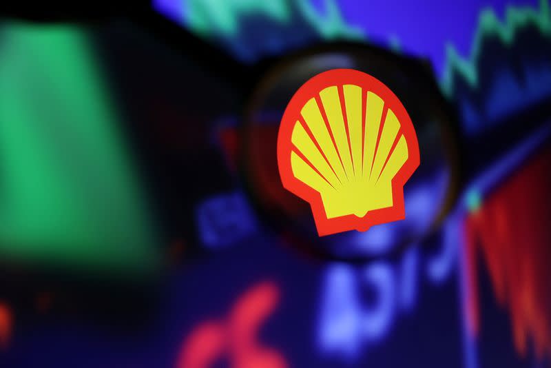 Illustration shows Shell logo and stock graph