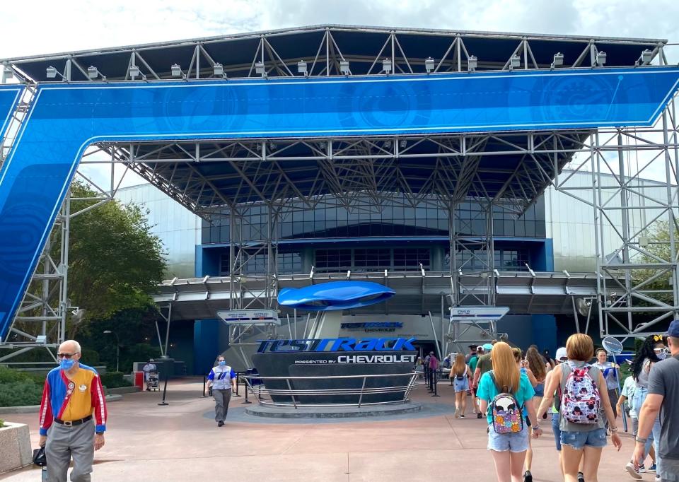 The entrance to Test Track at Epcot in August 2021.