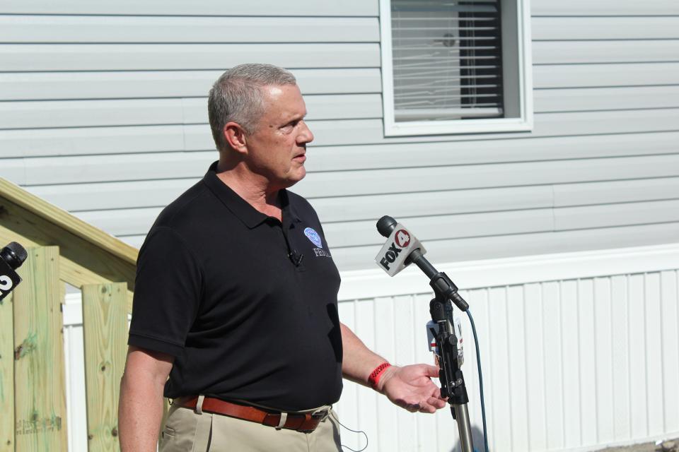 FEMA Deputy Federal Coordinating Officer Keith Denning discussed temporary housing solutions, including travel trailers and manufactured homes.