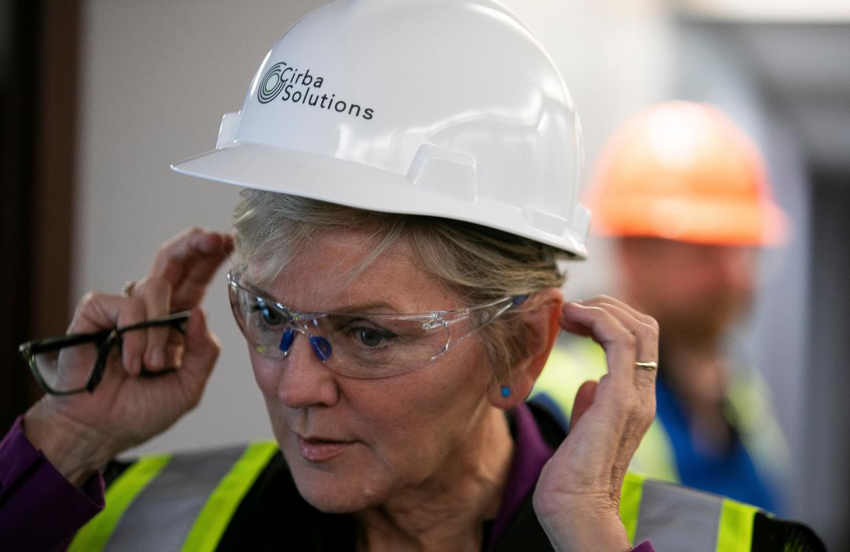 United States Secretary of Energy Jennifer Granholm takes a tour inside of Cirba Solutions US Inc. on August 7, 2023, in Lancaster Ohio. A groundbreaking celebration was held where company leadership and local officials celebrated the company's $275 million expansion of its existing Lancaster, Ohio lithium-ion battery recycling facility where the extraction of critical materials takes place.