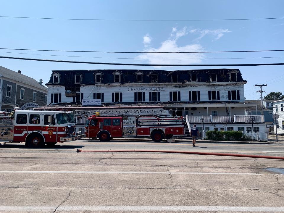 The Haborside Inn on Sunday, less than two days after flames tore through the building.