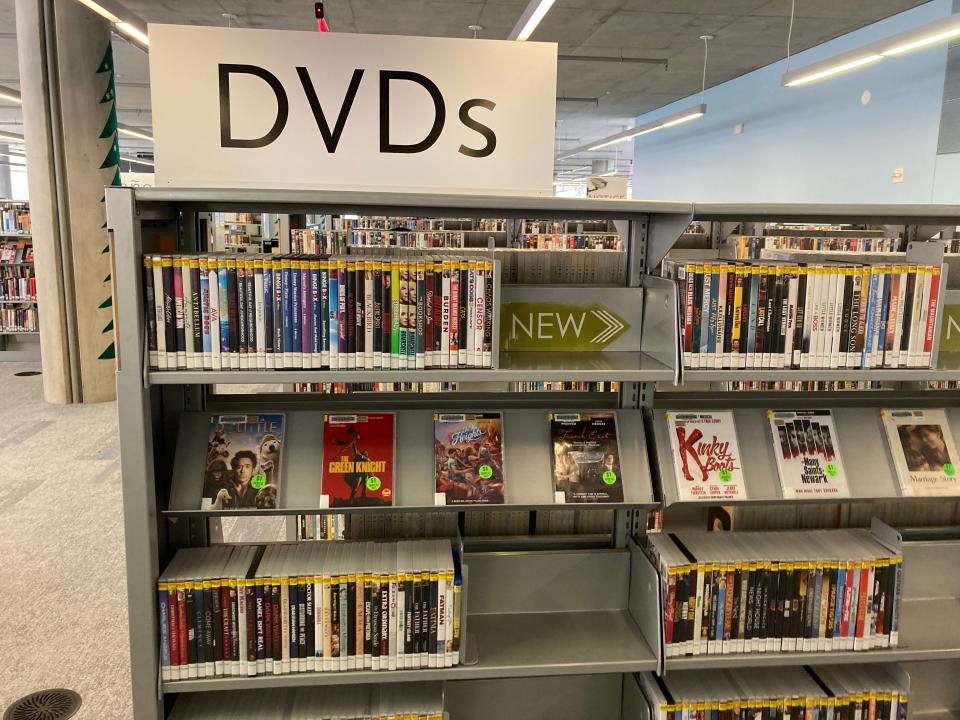 Some of the new DVDs at Central Library on Feb. 14, 2022, include "The Green Knight," "Marvel's Black Widow" and "In the Heights."