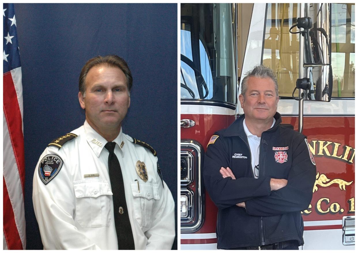 Franklin Police Chief Rick Oliva (left) and Franklin Fire Chief Adam Remington (right) are both retiring in January 2024.