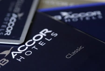 An illustration picture shows loyalty guest cards of Europe's largest hotel group Accor displayed on a desk in Paris August 28, 2013. REUTERS/Jacky Naegelen