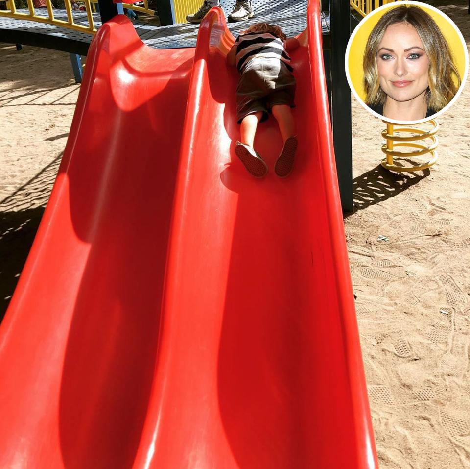 OLIVIA WILDE'S SON TAKING AN IMPROMPTU NAP ON A PARK SLIDE