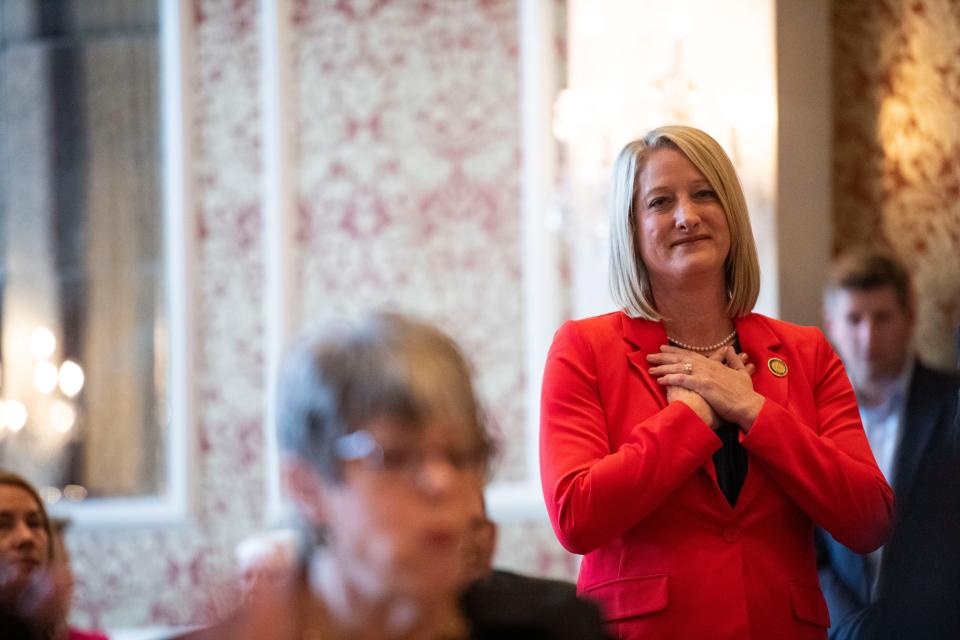 South Carolina Rep. Ashley Trantham attends Greenville County Republican Women's luncheon, with speaker U.S. Rep Marjorie Taylor Greene, of Georgia, at Poinsett Club in Greenville, S.C., on Thursday, February. 22, 2024.