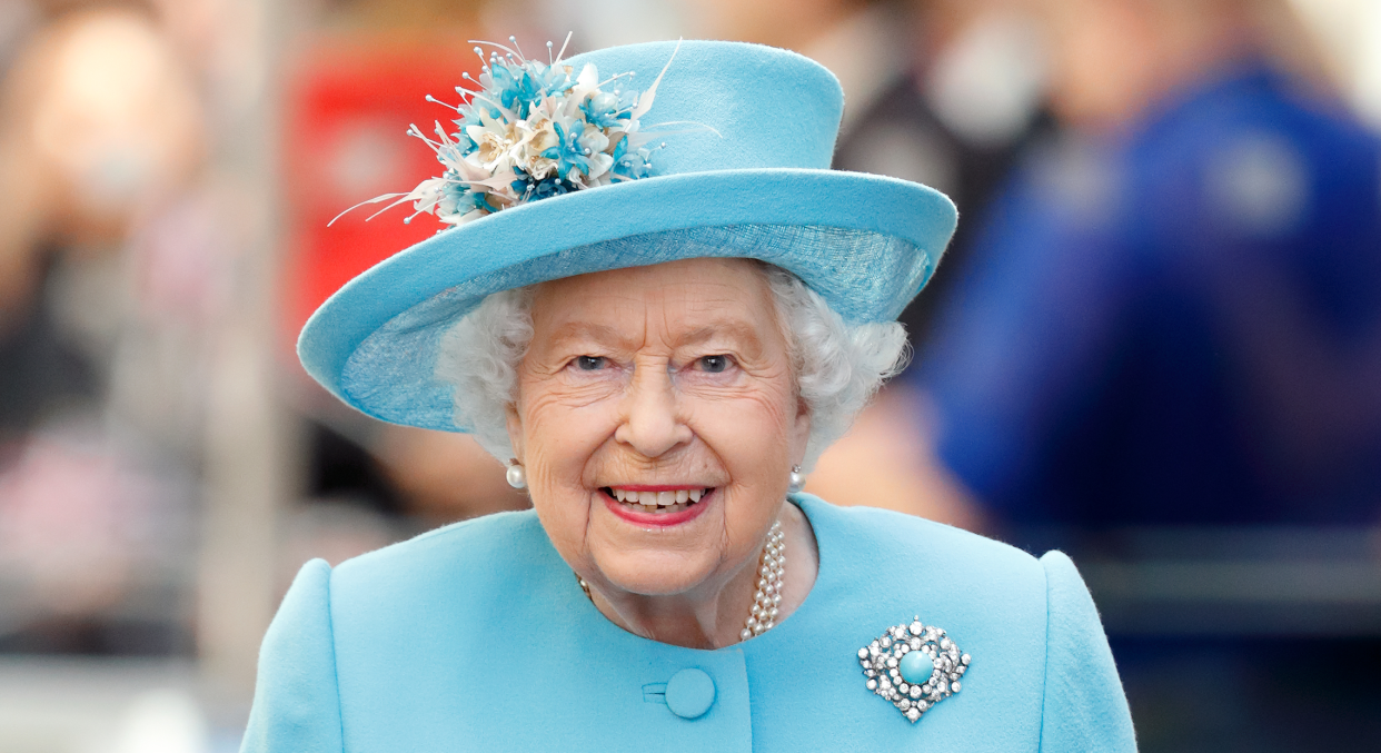 Queen Elizabeth II visits the British Airways headquarters to mark their centenary year at Heathrow Airport on May 23, 2019 in London, England