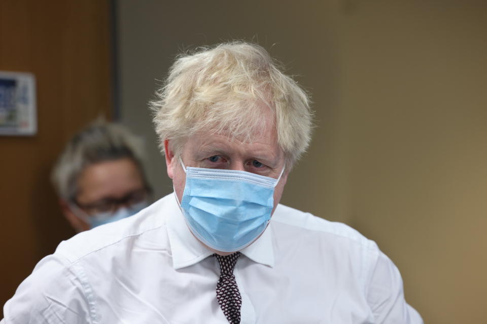Prime Minister Boris Johnson during a visit to the Finchley Memorial Hospital in North London Picture date: Tuesday January 18, 2022.
