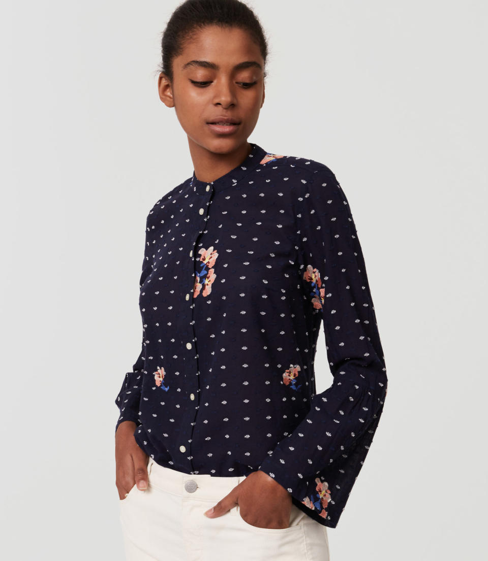 LOFT BOUQUET BELL SLEEVE SHIRT