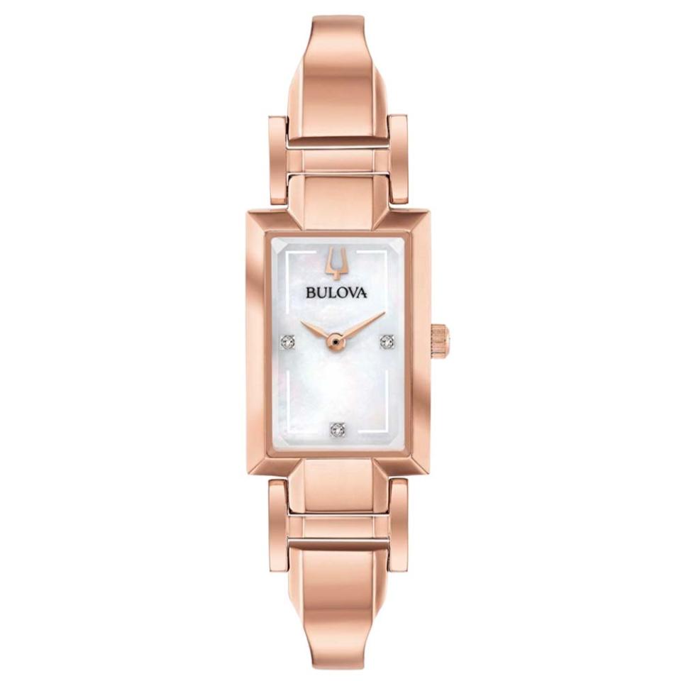 rose gold watch with square face