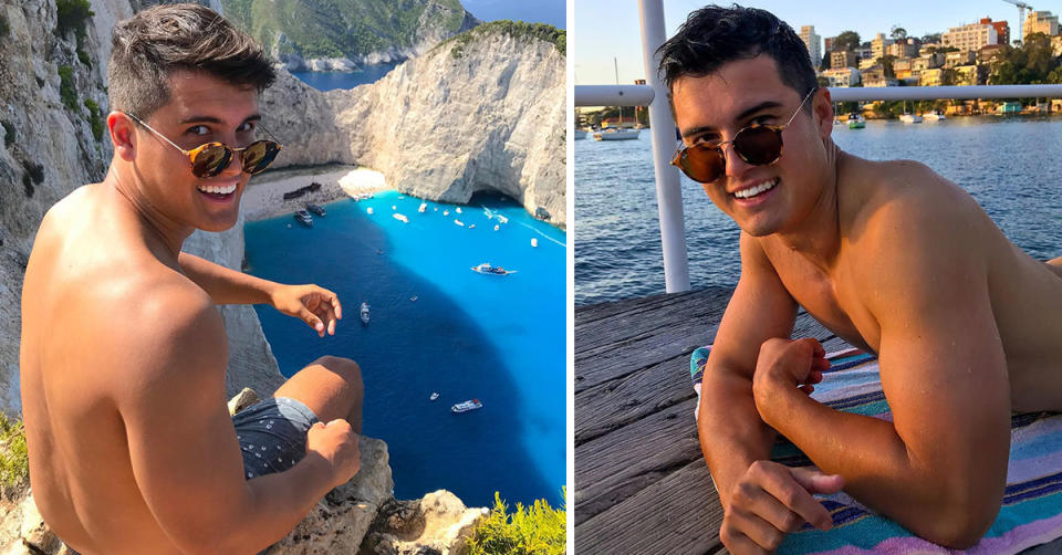 Two photos of Married At First Sight star Al Perkins at the beach