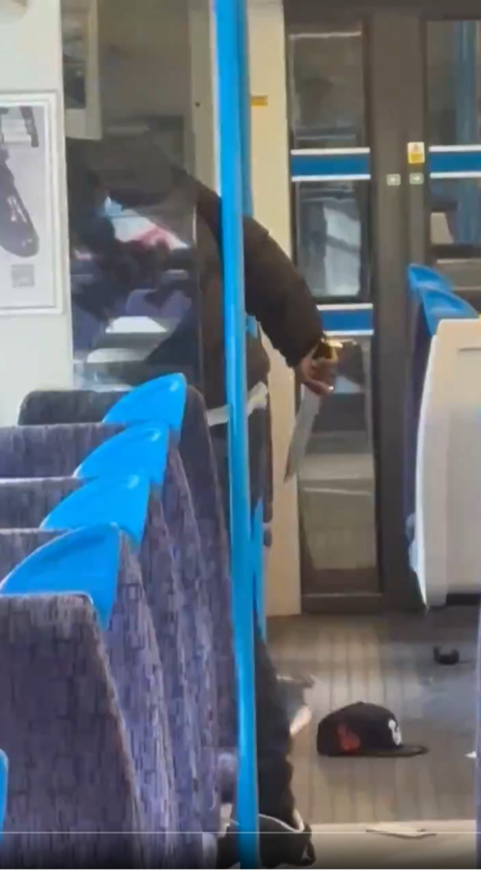 Footage shows the knifeman attacking his victim on the train