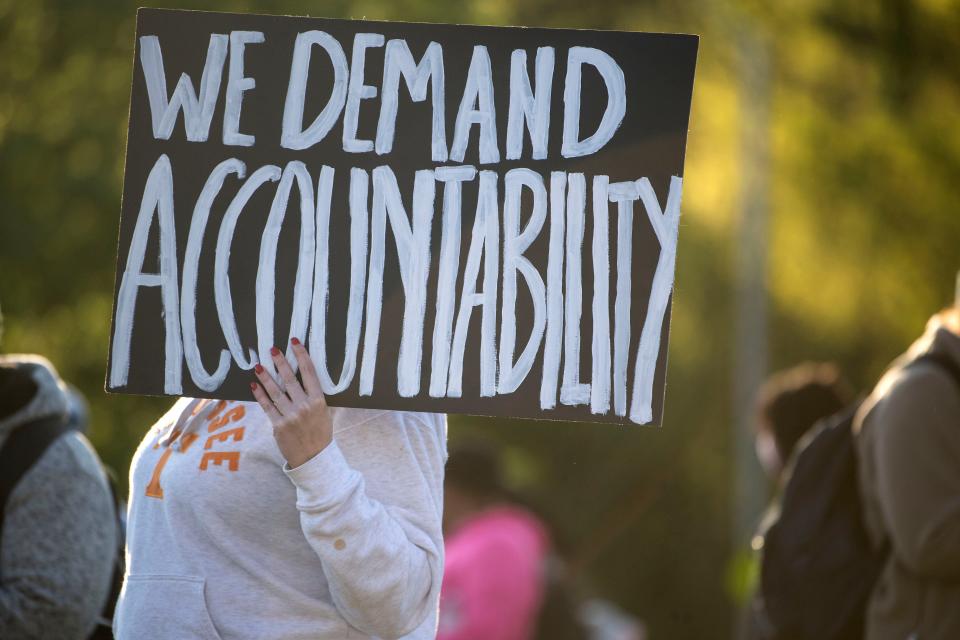 Black Lives Matter protesters gather at a march on April 22.