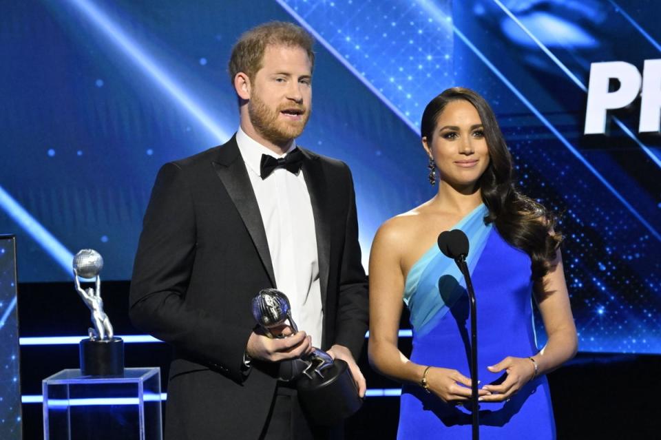 Harry and Meghan during the NAACP awards in LA (PA)