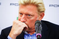 Three-times Wimbledon champion Boris Becker reacts as he is announced as German Tennis Federation's (DTB) new head of men's tennis during a news conference in Frankfurt, Germany, August 23, 2017. REUTERS/Kai Pfaffenbach