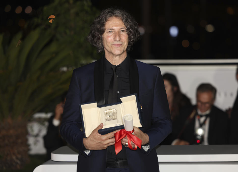 Jonathan Glazer, winner of the jury prize award for the film 'The Zone of Interest', poses for photographers during a photo call following the awards ceremony at the 76th international film festival, Cannes, southern France, Saturday, May 27, 2023. (Photo by Vianney Le Caer/Invision/AP)