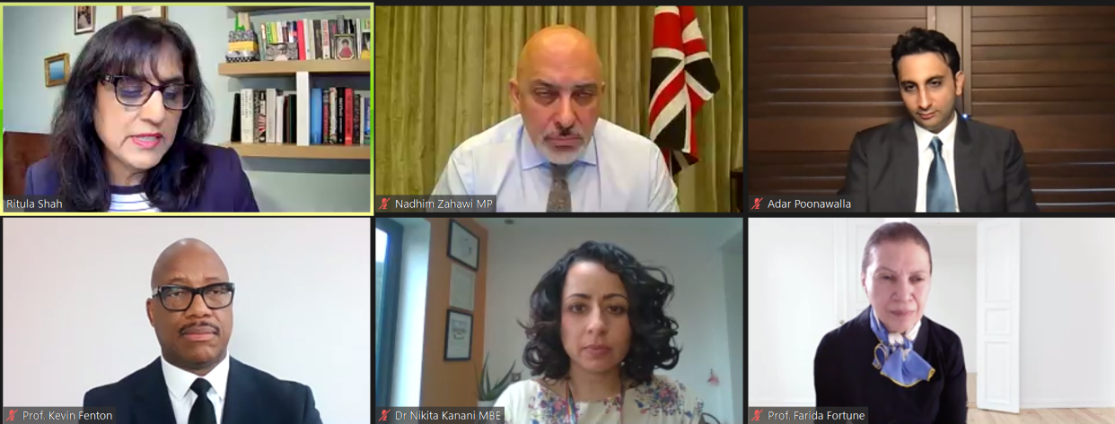 Panellists taking part in the online discussion. British Asian Trust