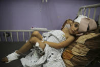 Kenzi al Madhoun, a four-year-old who was wounded in Israeli bombardment, lies at Al Aqsa Hospital in Deir al Balah City, Gaza Strip, Wednesday, Nov. 1, 2023. In just 25 days of war, more than 3,600 Palestinian children have been killed in Gaza, according to Gaza's Hamas-run Health Ministry. The advocacy group Save The Children says more children were killed in Gaza in October 2023 than in all conflict zones around the world combined in 2022. (AP Photo/Abdel Kareem Hana)