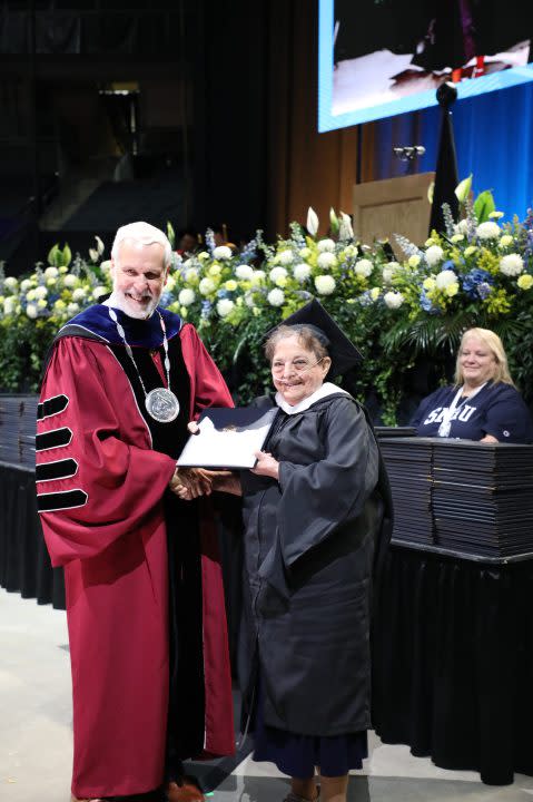 Beth Dayley is an 80-year-old woman from Utah who earned her master's degree from Southern New Hampshire University in 2024. Dayley was the eldest graduate in the spring 2024 ceremonies. (Courtesy: Southern New Hampshire University)