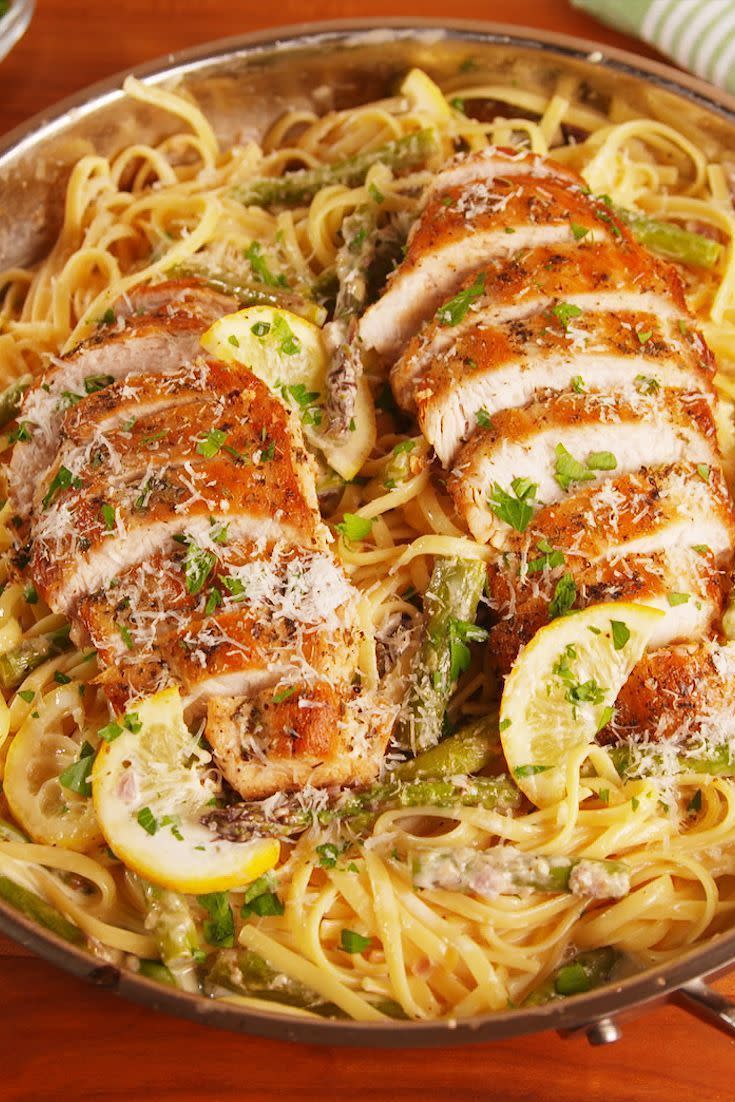 <p>This pasta tastes like spring!</p><p>Get the <a href="https://www.delish.com/uk/cooking/recipes/a29649430/lemon-asparagus-chicken-pasta-recipe/" rel="nofollow noopener" target="_blank" data-ylk="slk:Lemon Asparagus Chicken Pasta;elm:context_link;itc:0;sec:content-canvas" class="link ">Lemon Asparagus Chicken Pasta</a> recipe.</p>