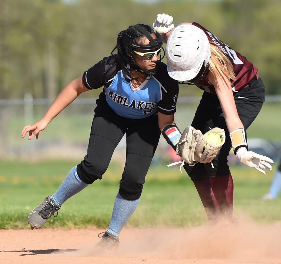 Catelin Couillard, left, and Midlakes open their Class B1 Tournament on Monday against FL East opponent Palmyra-Macedon.