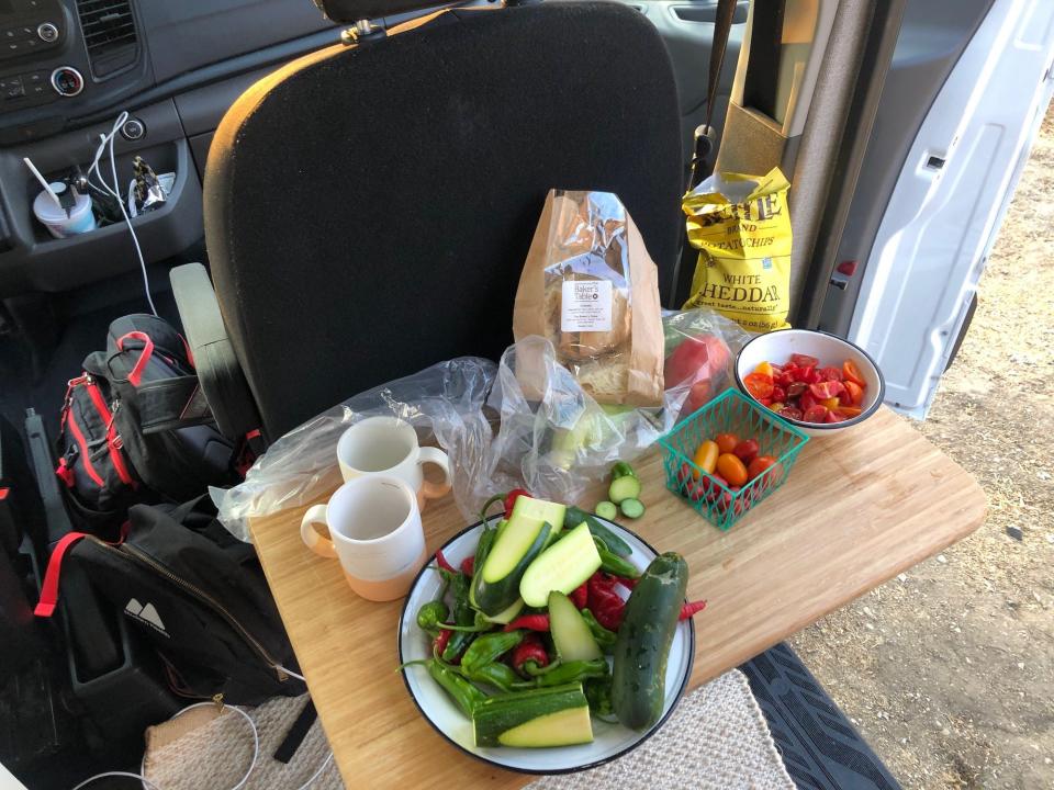 Food prep in Camp Hox van