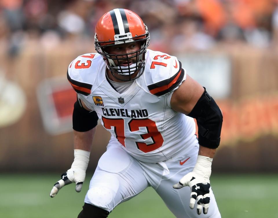 FILE - In this Oct. 8, 2017, file photo, Cleveland Browns offensive tackle Joe Thomas (73) blocks during an NFL football game against the New York Jets, in Cleveland. Browns star left tackle Joe Thomas has retired after 11 seasons in the NFL, ending a career in which he exemplified durability, dependability and dominance.
A 10-time Pro Bowler, Thomas announced his decision Wednesday, March 14, 2018,  after spending several months contemplating whether to come back following a season-ending injury.(AP Photo/David Richard, File)