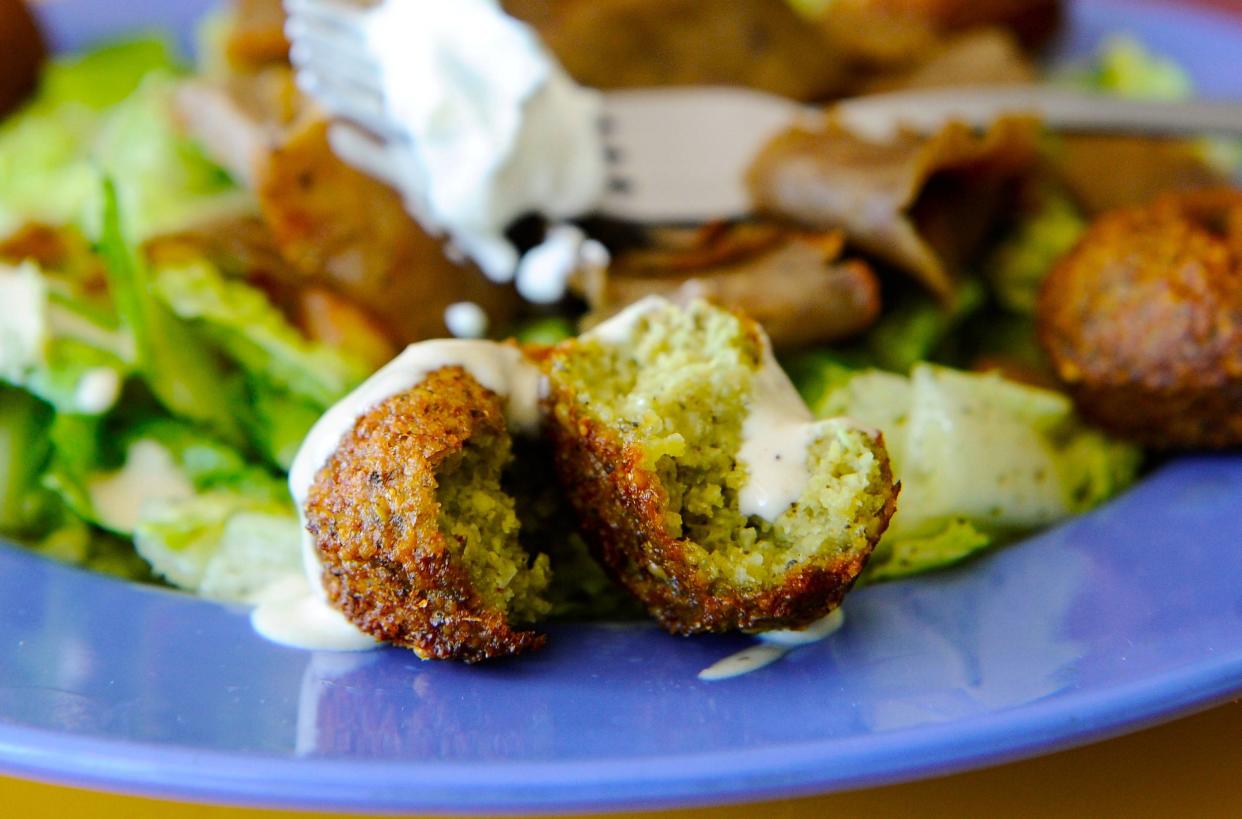 Falafel are made with soaked chick peas, herbs and spices. They can be served as an entrée or in a pita sandwich or wrap.