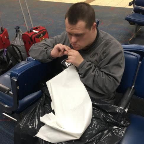 Alaska Airlines has been accused of “disability discrimination” by a woman who says her family was forced to deplane because her teenage brother (pictured here) with Down syndrome threw up. Source: Twitter/Meaghan Hess