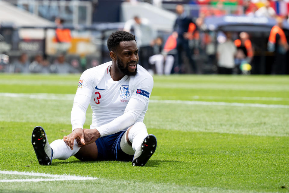 GUIMARAES, PORTUGAL - JUNE 09: Danny Rose of England on the ground during the UEFA Nations League Third Place Playoff match between Switzerland and England at Estadio D. Afonso Henriques on June 9, 2019 in Guimaraes, Portugal. (Photo by TF-Images/Getty Images)
