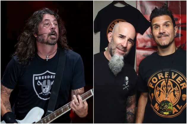 Dave Grohl; Anthrax's Scott Ian and Charlie Benante - Credit: Scott Legato/Getty Image; Bobby Bank/Getty Images