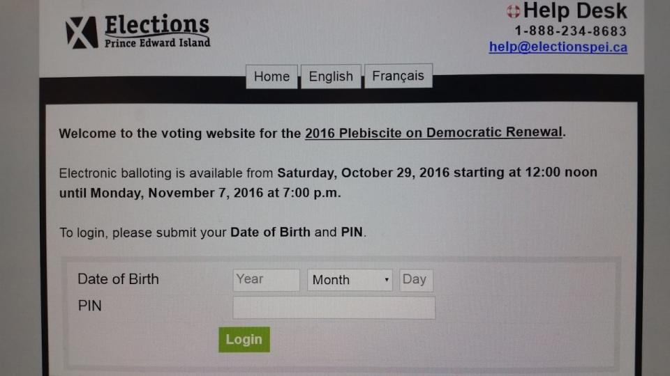 Voters will need their personal identification number and their date of birth to log in to cast their ballot online in the P.E.I. plebiscite.