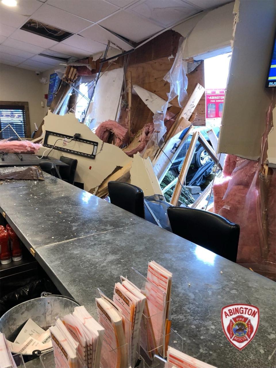 A car crashed into the side of D'Ann's restaurant in Abington on Monday morning, Nov. 22, 2021, before it opened for the day.