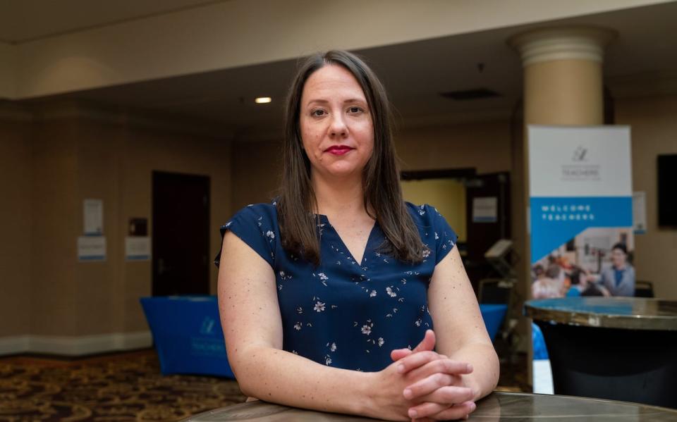 Saskatchewan Teachers’ Federation president Samantha Becotte poses for a portrait in Saskatoon, Sask., Friday, April 26, 2024. THE CANADIAN PRESS/Heywood Yu