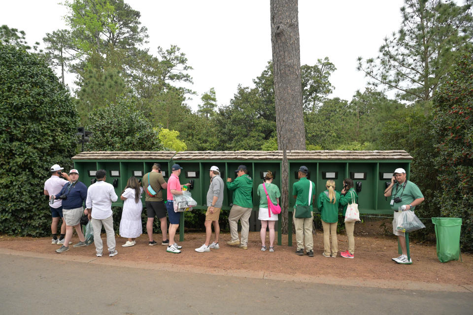 AUGUSTA, GEORGIA - APRIL 09: Patrons use courtesy phones prior to Masters Tournament at Augusta National Golf Club on April 9, 2024 in Augusta, Georgia. (Photo by Ben Jared/PGA TOUR via Getty Images)