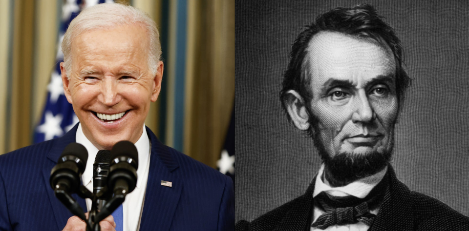 Der aktuelle US-Präsident Joe Biden und der 16. US-Präsident Abraham Lincoln.  - Copyright:  Hulton Archive / Stringer / Getty Images Samuel Corum/Getty Images, Taylor Hill/Getty Images