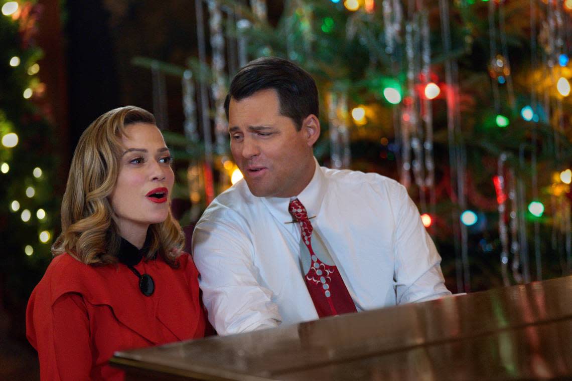 Bethany Joy Lenz and Kristoffer Polaha in “A Biltmore Christmas” on the Hallmark Channel. The movie was filmed at the Biltmore Estate in Asheville, NC, in January 2023.