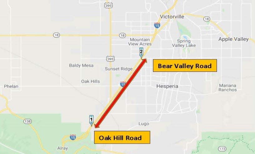 Caltrans plans lane and ramp closures from Monday through Aug. 12 on Interstate 15 in Hesperia and Victorville.