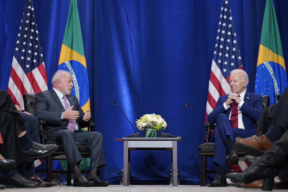 President Joe Biden meets with Brazil's President Luiz Inacio Lula da Silva in New York, Wednesday, Sept. 20, 2023. (AP Photo/Susan Walsh)