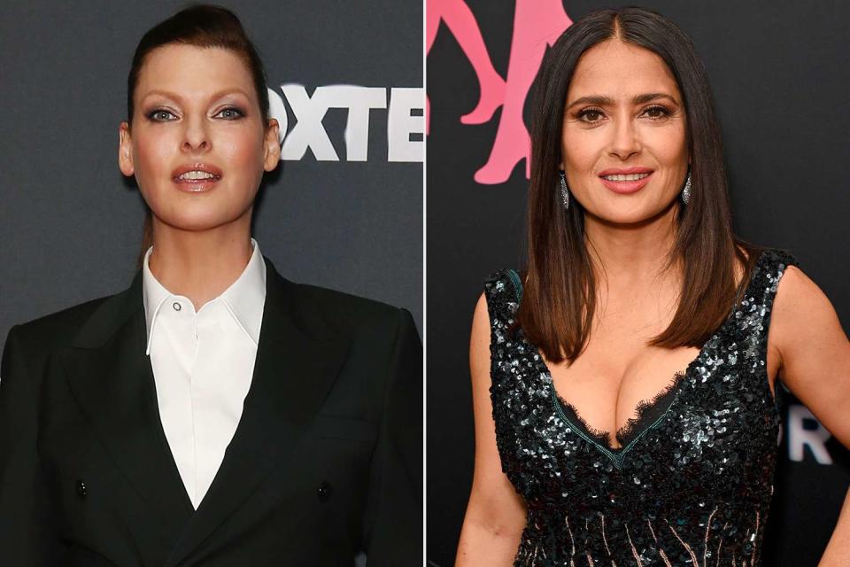 <p>Bryan Bedder/Getty</p> Linda Evangelista shared a rare glimpse into her co-parenting relationship with Salma Hayek.