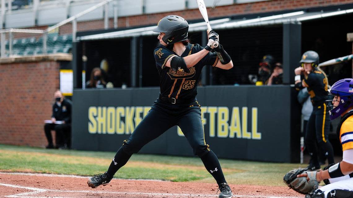 Wichita State softball players Sydney McKinney (batting) and Addie Barnard (on-deck circle) are two of the best hitters in the country.