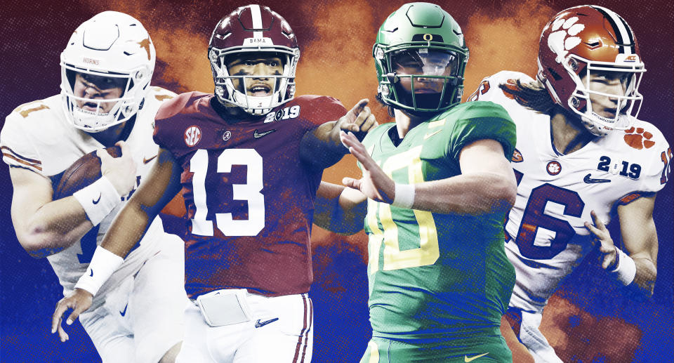 Will one of these quarterback be hoisting the Heisman Trophy later this season? (Yahoo Sports illustration)