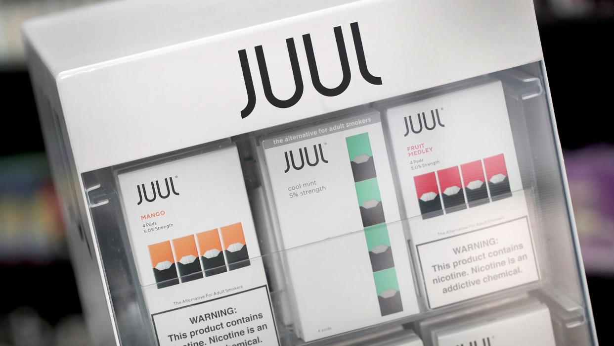 Electronic cigarettes and pods by Juul, the nation's largest maker of vaping products, are offered for sale at the Smoke Depot on September 13, 2018 in Chicago, Illinois
