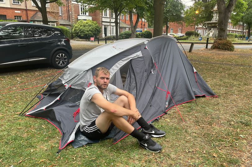 John Lee Johnston pitched a tent outside his former home on Westbourne Avenue, Hull

Credit: HullLive/MEN