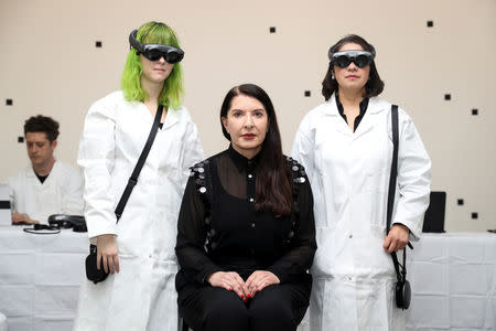 Artist Marina Abramovic poses for a photograph ahead of 'The Life' exhibition, the world's first large-scale performance exhibited using Mixed Reality at the Serpentine Gallery in London, Britain February 18, 2019. REUTERS/Simon Dawson