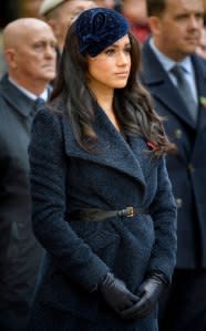 Meghan Markle Talks UK Wardrobe, Says She Wore Dark Colors to Fit in dark blue