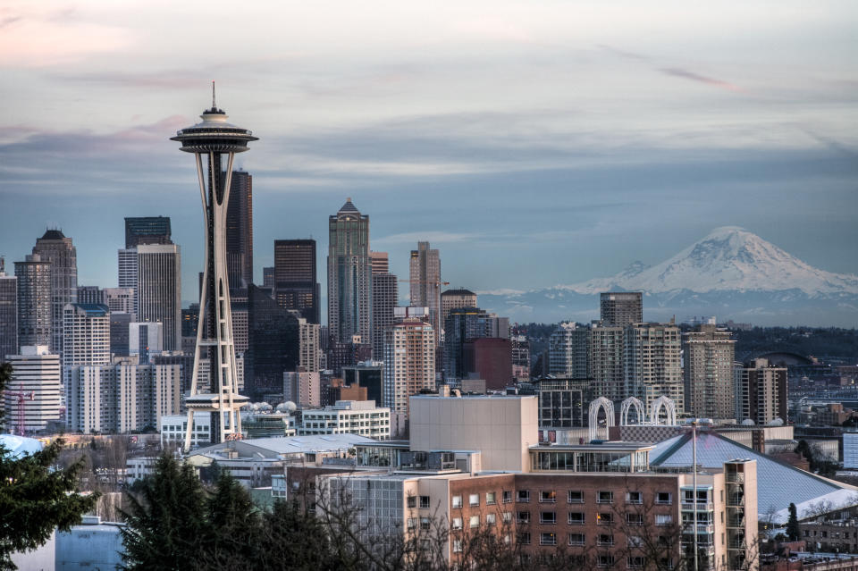 High rise buildings in Seattle city skyline, Washington, United States