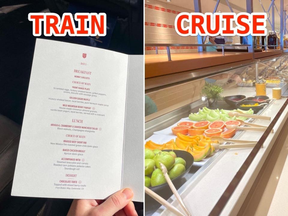 The author was never hungry on the train or cruise.