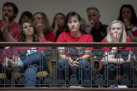 <p>Teachers look on as The Senate votes on bills for increased funding and to changes to their state funded pension system, Friday, April 13, 2018, in Frankfort, Ky. (Photo: Bryan Woolston/AP) </p>